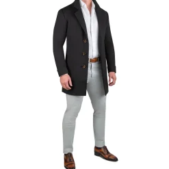 State and Liberty 3 Button Overcoat - Black Herringbone