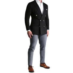 State and Liberty Athletic Fit Stretch Blazer - Black Double Breasted