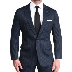 State and Liberty Athletic Fit Stretch Blazer - Knit Blue Chalk Stripe