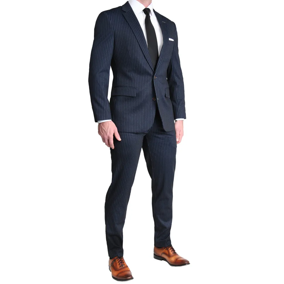 State and Liberty Athletic Fit Stretch Blazer - Knit Blue Chalk Stripe