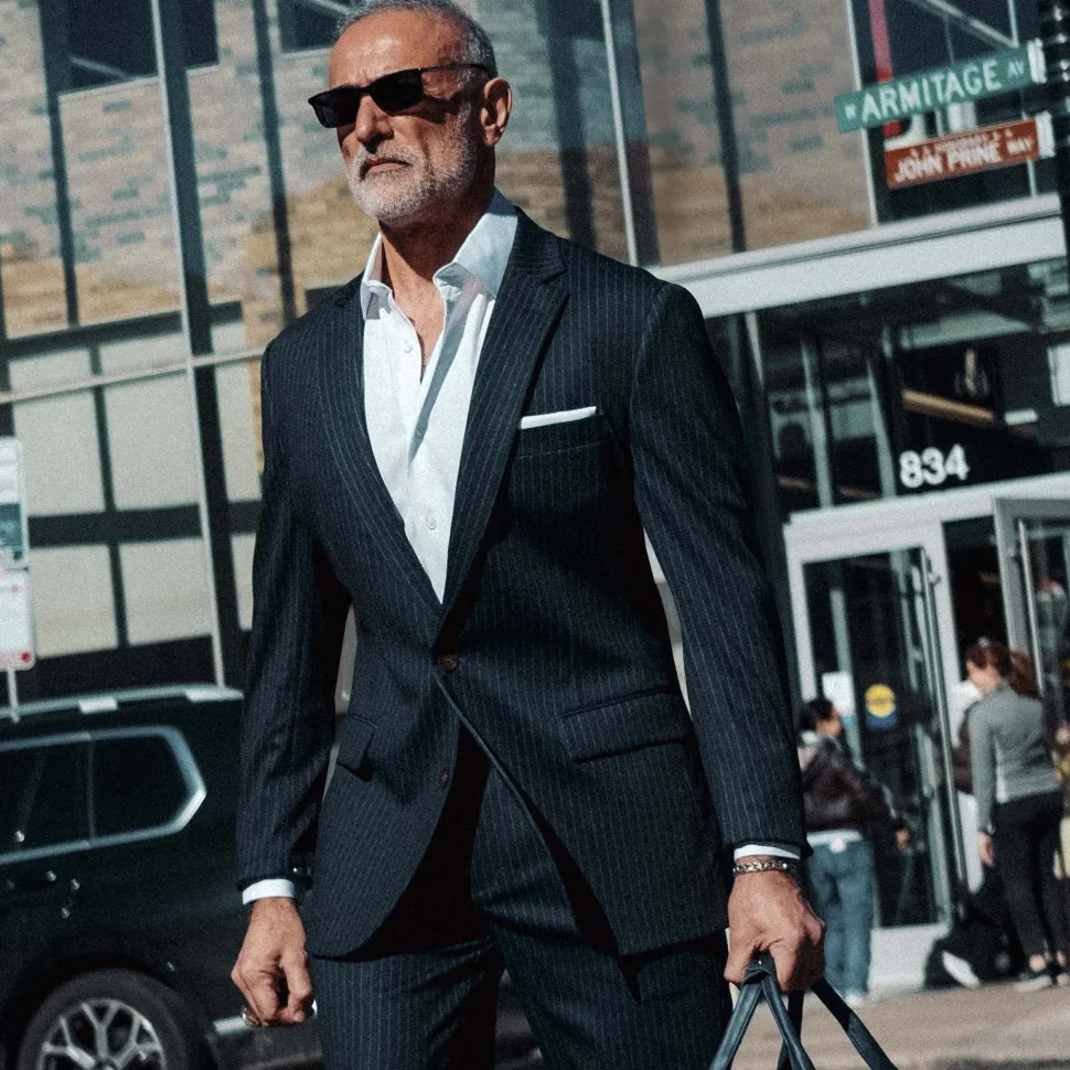 State and Liberty Athletic Fit Stretch Blazer - Knit Blue Chalk Stripe