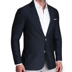 State and Liberty Athletic Fit Stretch Blazer - Navy Seersucker