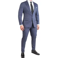 State and Liberty Athletic Fit Stretch Blazer - Storm Blue & Navy Plaid