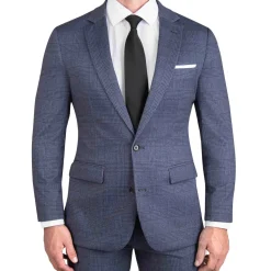 State and Liberty Athletic Fit Stretch Blazer - Storm Blue & Navy Plaid