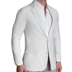 State and Liberty Athletic Fit Stretch Blazer - Grey Seersucker