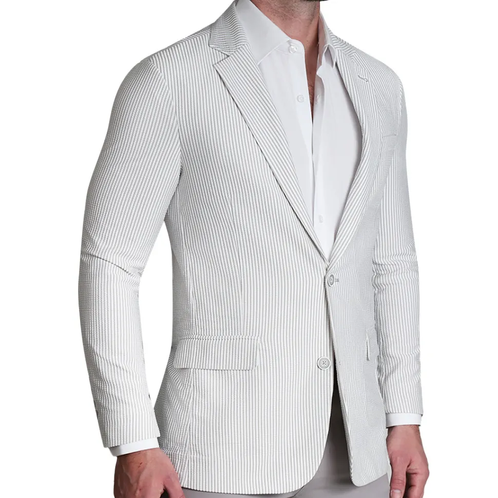 State and Liberty Athletic Fit Stretch Blazer - Grey Seersucker
