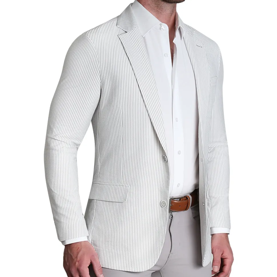 State and Liberty Athletic Fit Stretch Blazer - Grey Seersucker