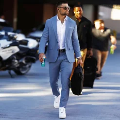 State and Liberty Athletic Fit Stretch Blazer - Heathered Light Blue