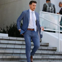 State and Liberty Athletic Fit Stretch Suit Pants - Heathered Blue