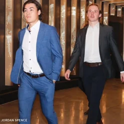 State and Liberty Athletic Fit Stretch Suit Pants - Heathered Blue