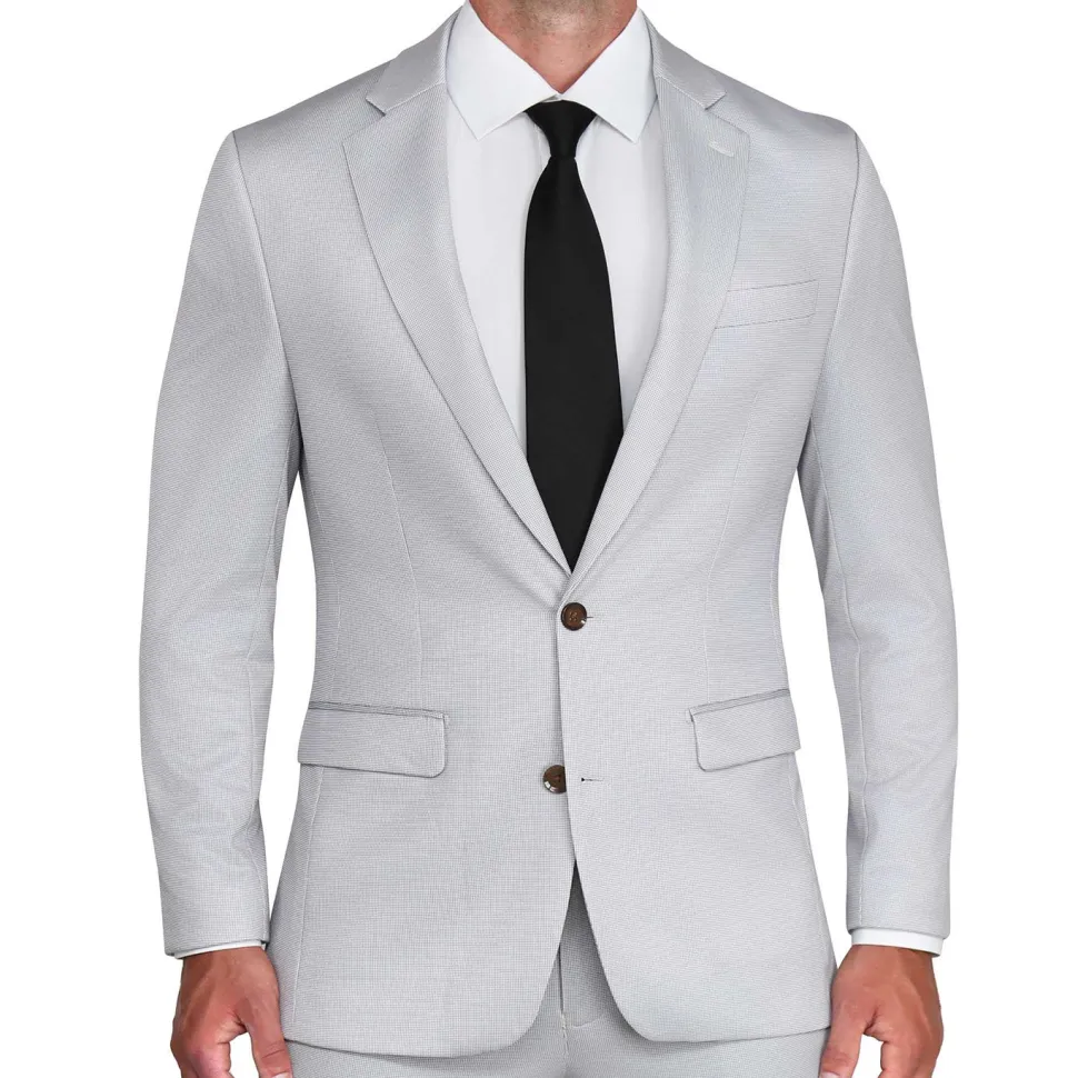 State and Liberty Athletic Fit Stretch Suit - Light Grey Microcheck