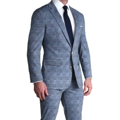 State and Liberty Athletic Fit Stretch Suit - Knit Light Blue, Navy and White Plaid