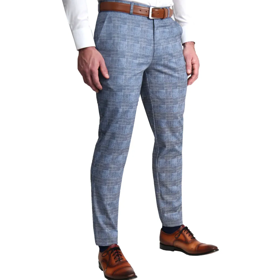 State and Liberty Athletic Fit Stretch Suit - Knit Light Blue, Navy and White Plaid