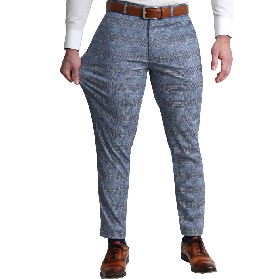 State and Liberty Athletic Fit Stretch Suit - Knit Light Blue, Navy and White Plaid