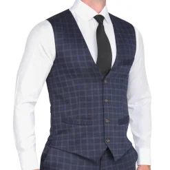 State and Liberty Athletic Fit Stretch Suit Vest - Blue Plaid