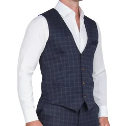 State and Liberty Athletic Fit Stretch Suit Vest - Blue Plaid