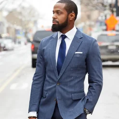 State and Liberty Athletic Fit Stretch Suit - Heathered Blue