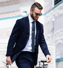 State and Liberty Athletic Fit Stretch Suit - Blue Plaid