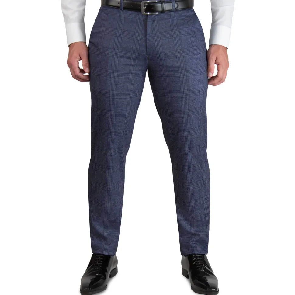 State and Liberty Athletic Fit Stretch Suit - Storm Blue & Navy Plaid