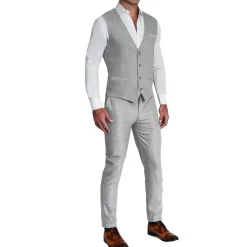 State and Liberty Athletic Fit Stretch Suit Vest - Lightweight Heathered Light Grey