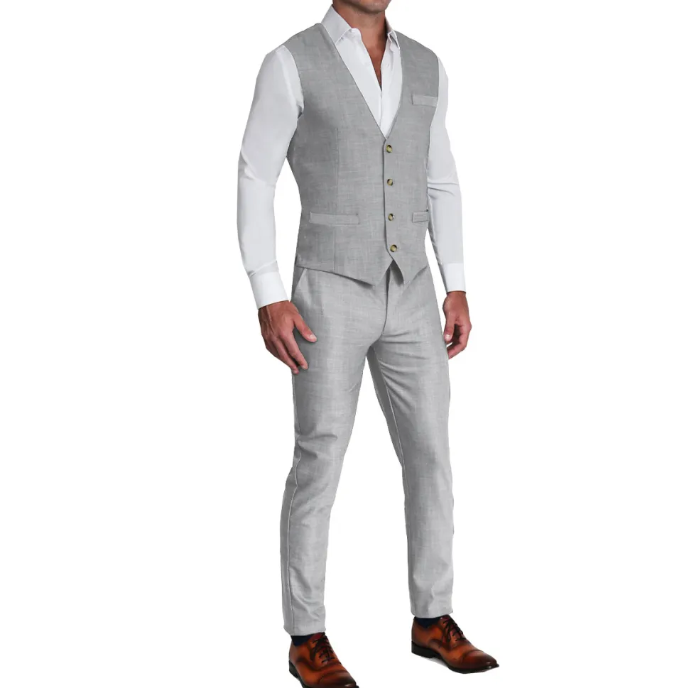 State and Liberty Athletic Fit Stretch Suit Vest - Lightweight Heathered Light Grey