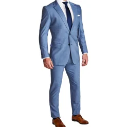 State and Liberty Athletic Fit Stretch Suit Pants - Heathered Light Blue