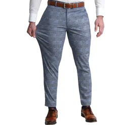 State and Liberty Athletic Fit Stretch Suit Pants - Knit Light Blue, Navy and White Plaid