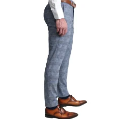 State and Liberty Athletic Fit Stretch Suit Pants - Knit Light Blue, Navy and White Plaid