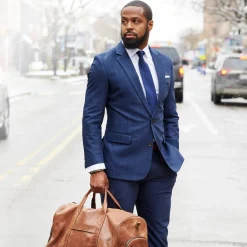 State and Liberty Athletic Fit Stretch Suit - Heathered Navy