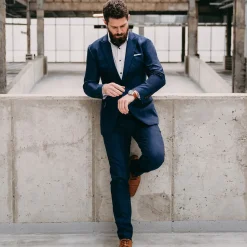 State and Liberty Athletic Fit Stretch Suit Pants - Heathered Navy