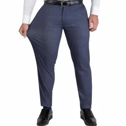 State and Liberty Athletic Fit Stretch Suit Pants - Storm Blue & Navy Plaid