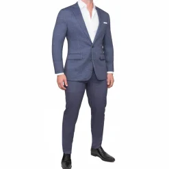 State and Liberty Athletic Fit Stretch Suit Pants - Storm Blue & Navy Plaid