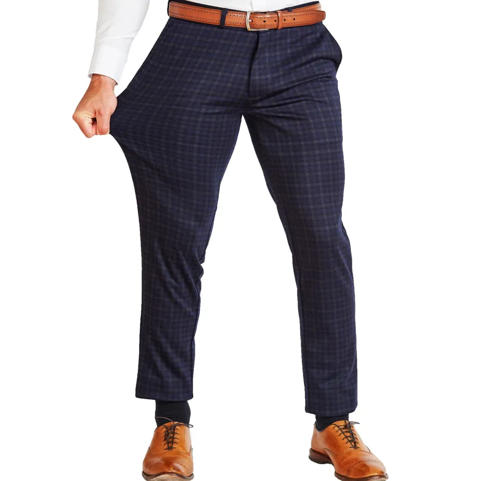 State and Liberty Athletic Fit Stretch Suit Pants - Blue Plaid