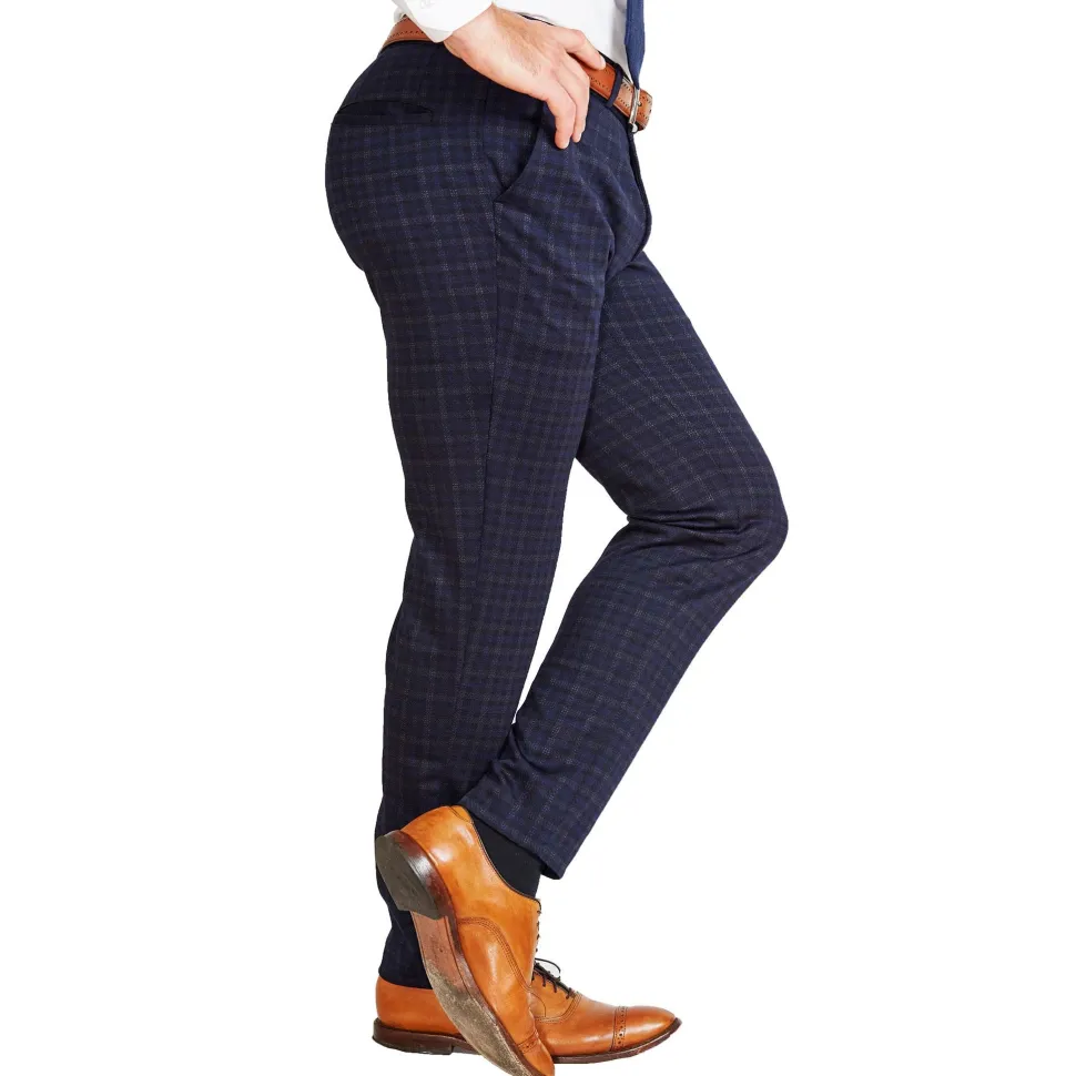 State and Liberty Athletic Fit Stretch Suit Pants - Blue Plaid