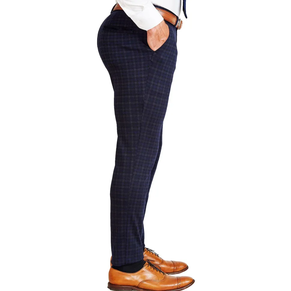 State and Liberty Athletic Fit Stretch Suit Pants - Blue Plaid