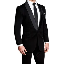 State and Liberty Athletic Fit Stretch Tuxedo - Black with Shawl Lapel
