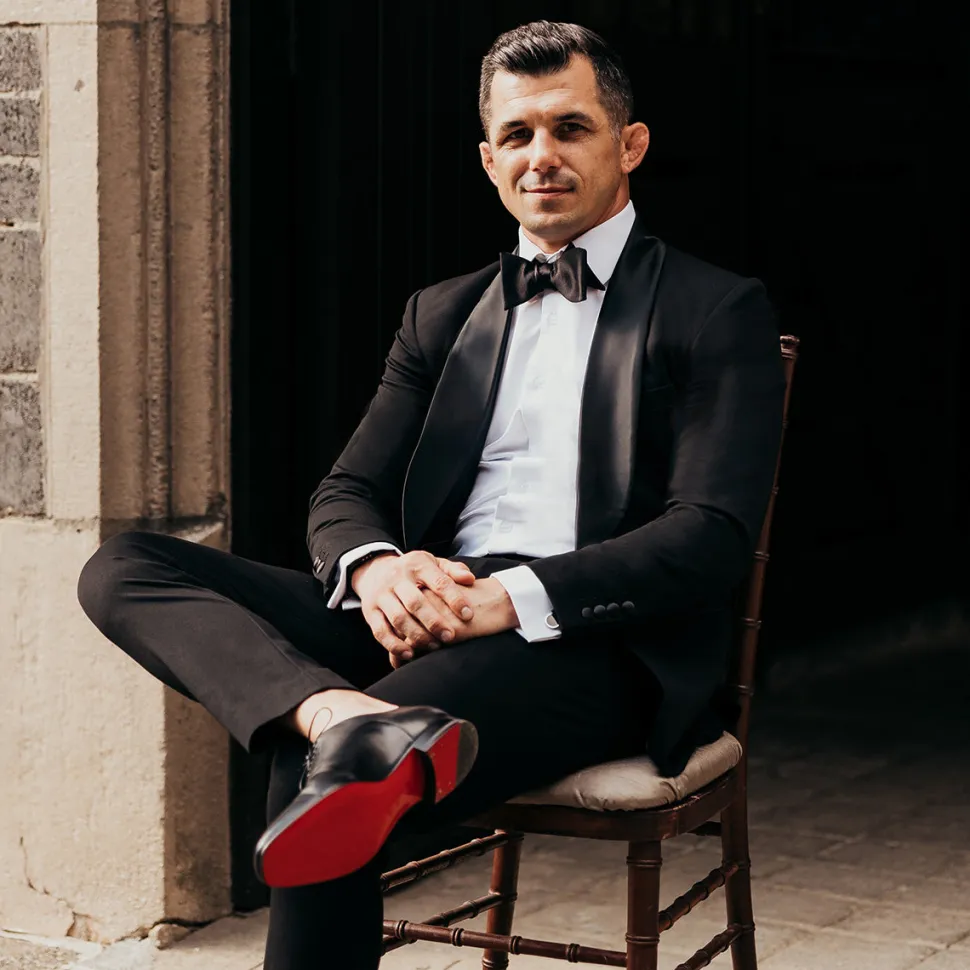 State and Liberty Athletic Fit Stretch Tuxedo - Black with Shawl Lapel