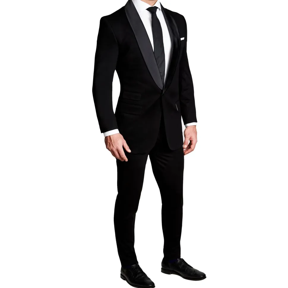 State and Liberty Athletic Fit Stretch Tuxedo - Black with Shawl Lapel