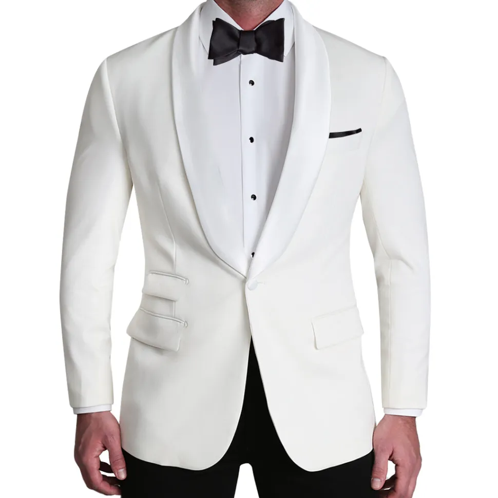 State and Liberty Athletic Fit Stretch Tuxedo Jacket - White with White Shawl Lapel
