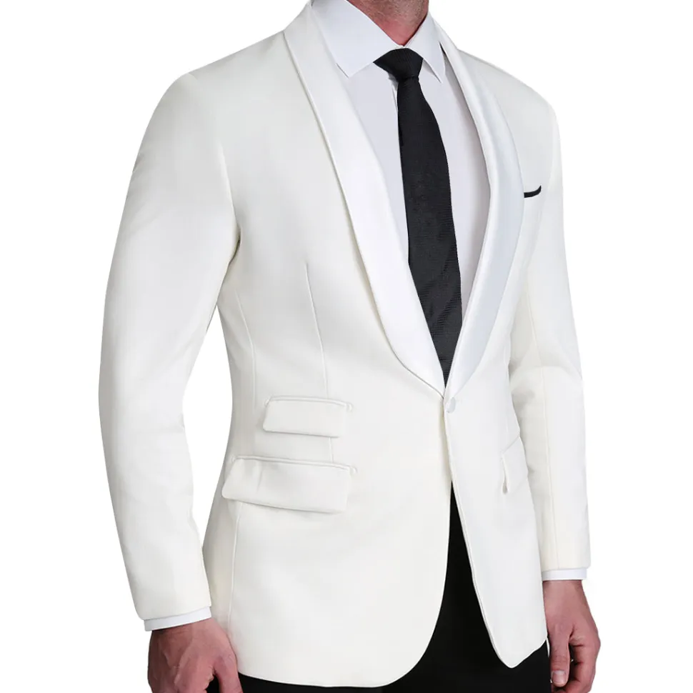State and Liberty Athletic Fit Stretch Tuxedo Jacket - White with White Shawl Lapel