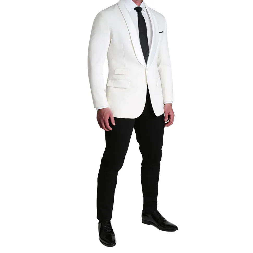State and Liberty Athletic Fit Stretch Tuxedo Jacket - White with White Shawl Lapel