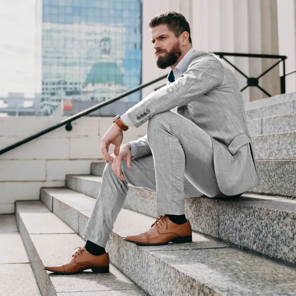 State and Liberty Athletic Fit Suit Pants - Lightweight Heathered Light Grey