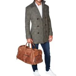 State and Liberty Brown Plaid Double-Breasted Overcoat