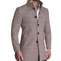 State and Liberty Brown Plaid Open Button Overcoat