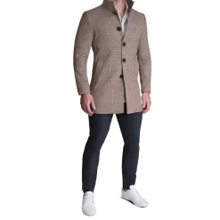 State and Liberty Brown Plaid Open Button Overcoat