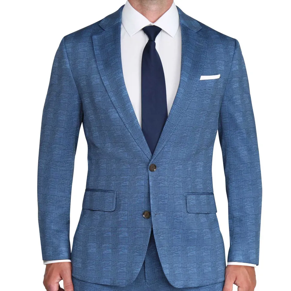 State and Liberty Brushed Tech Stretch Blazer - Electric Blue Plaid