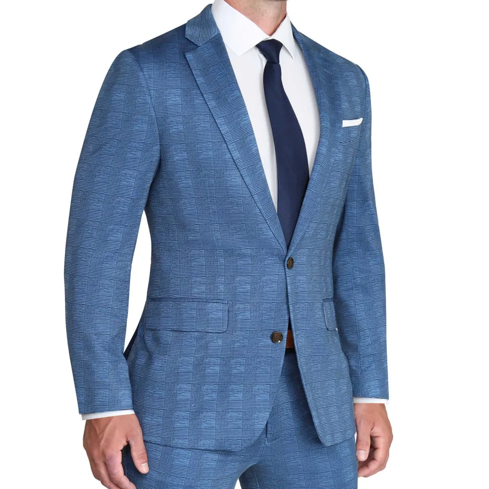 State and Liberty Brushed Tech Stretch Blazer - Electric Blue Plaid