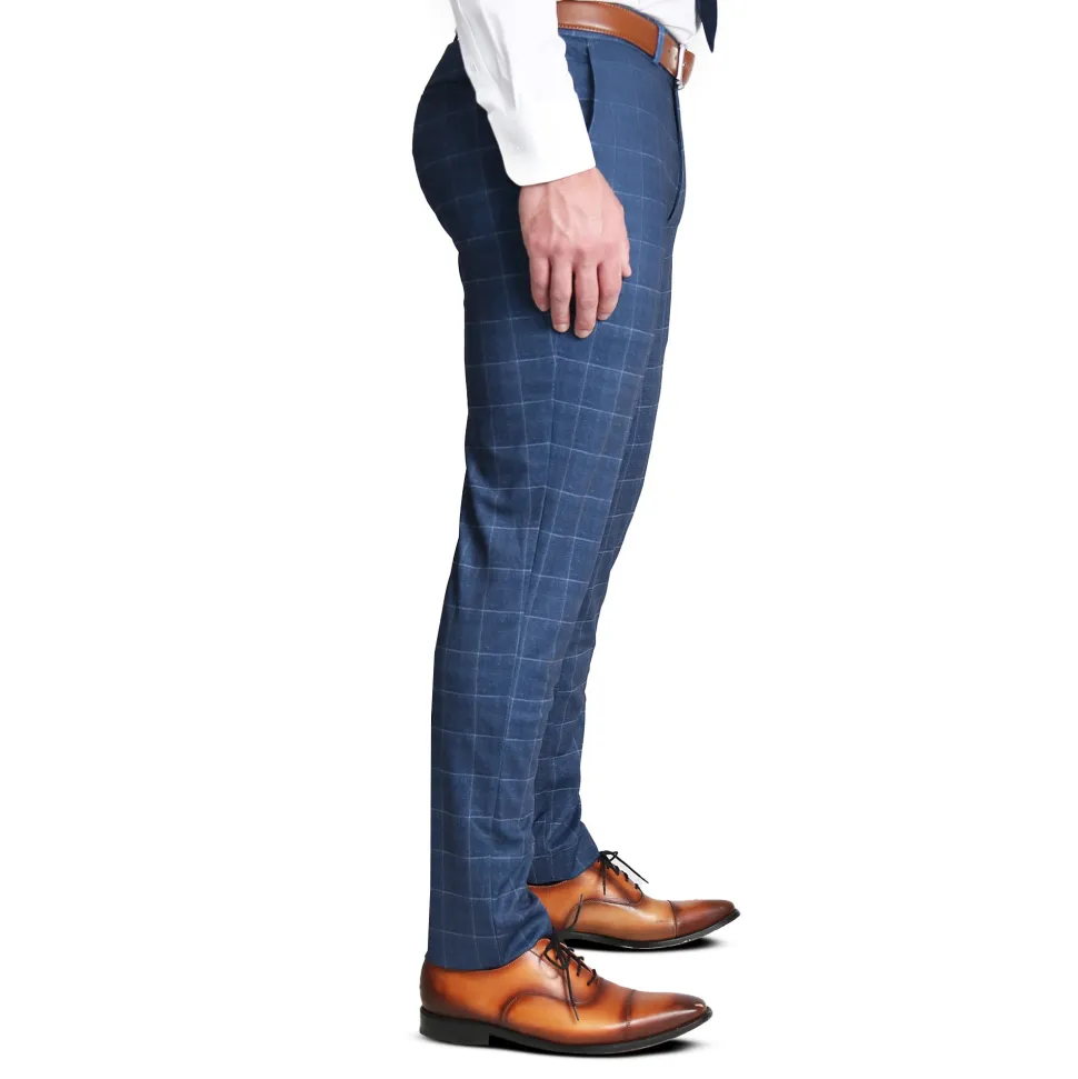 State and Liberty Brushed Tech Suit Pant - Heathered Blue With White Windowpane