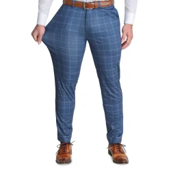 State and Liberty Brushed Tech Suit Pant - Heathered Blue With White Windowpane