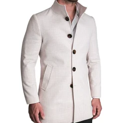 State and Liberty Light Tan Plaid Open Button Overcoat